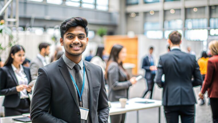 Internationaler Studierender auf Karrieremesse